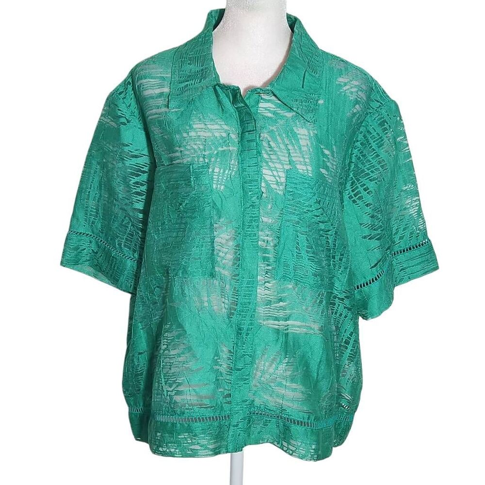 Ruby Rd. Jade Green Button Down Shirt Size 18 Sheer Green Blouse